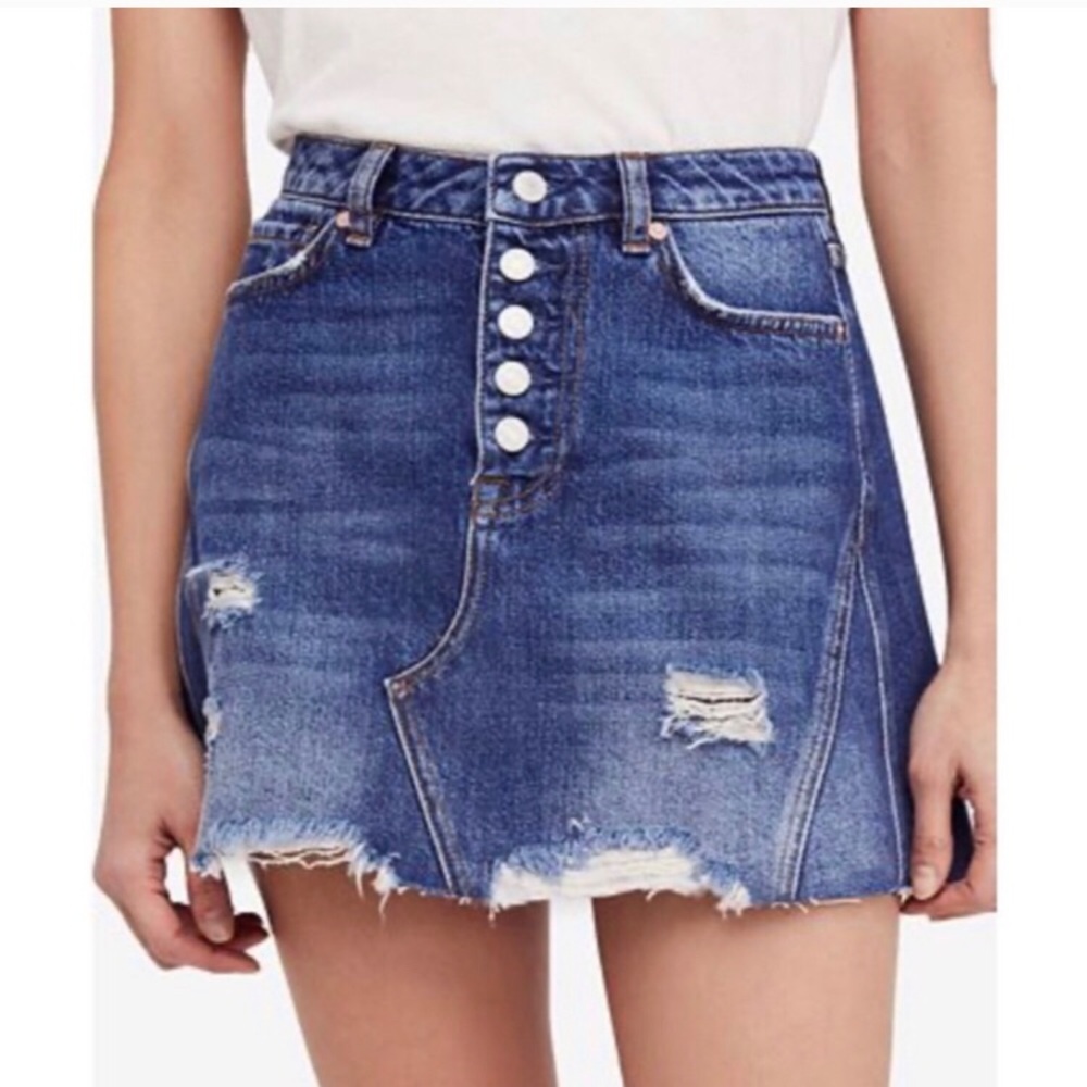 Free People Harvey Distressed Denim Skirt